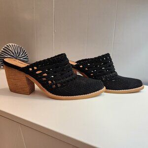 Jeffrey Campbell Favela black suede perforated heels mules shoes Anthropologie